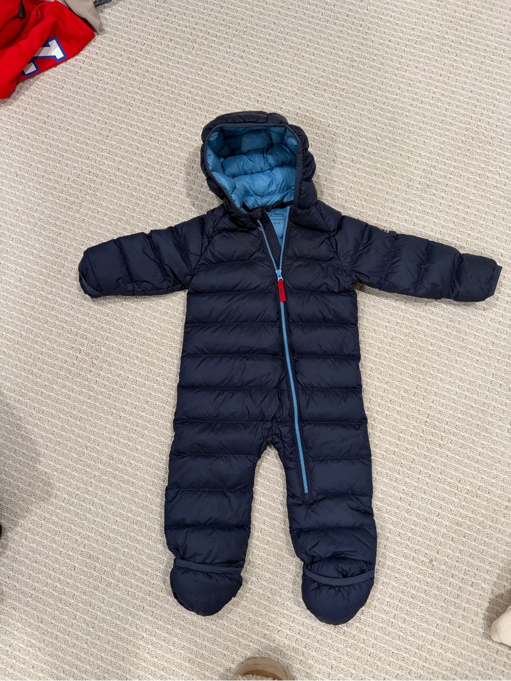 Kids Navy Blue Hooded Puffer One-Piece Snowsuit